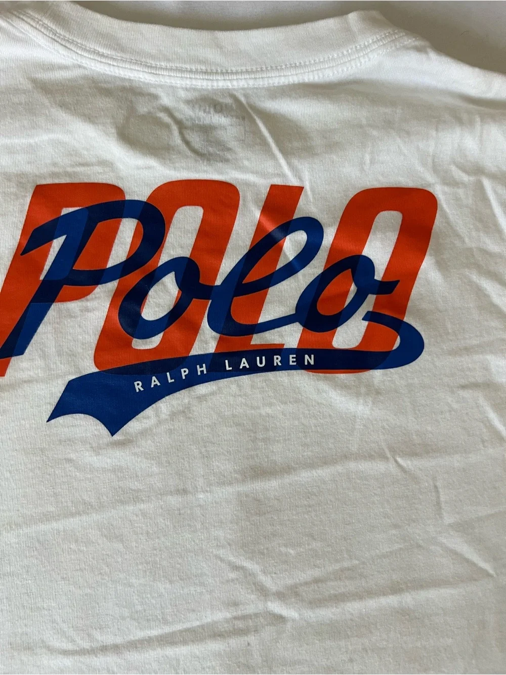 Ralph Lauren White Long-Sleeve Tee with Red and Blue Logo on front and back